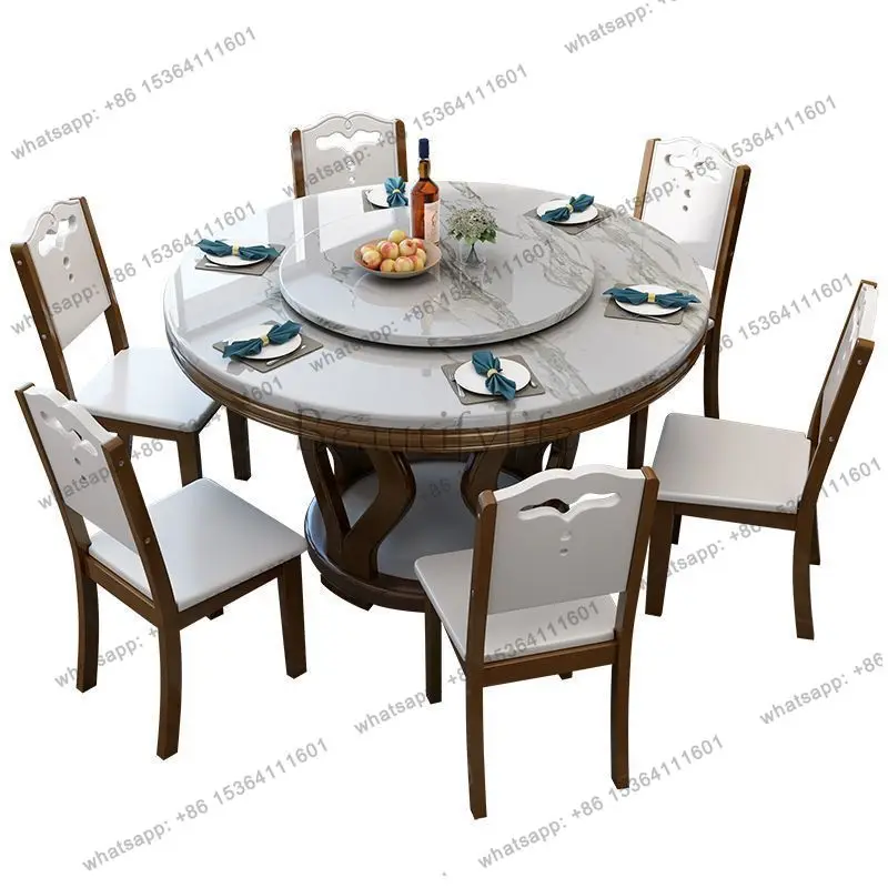 Marble round table with turntable dining table modern simple home