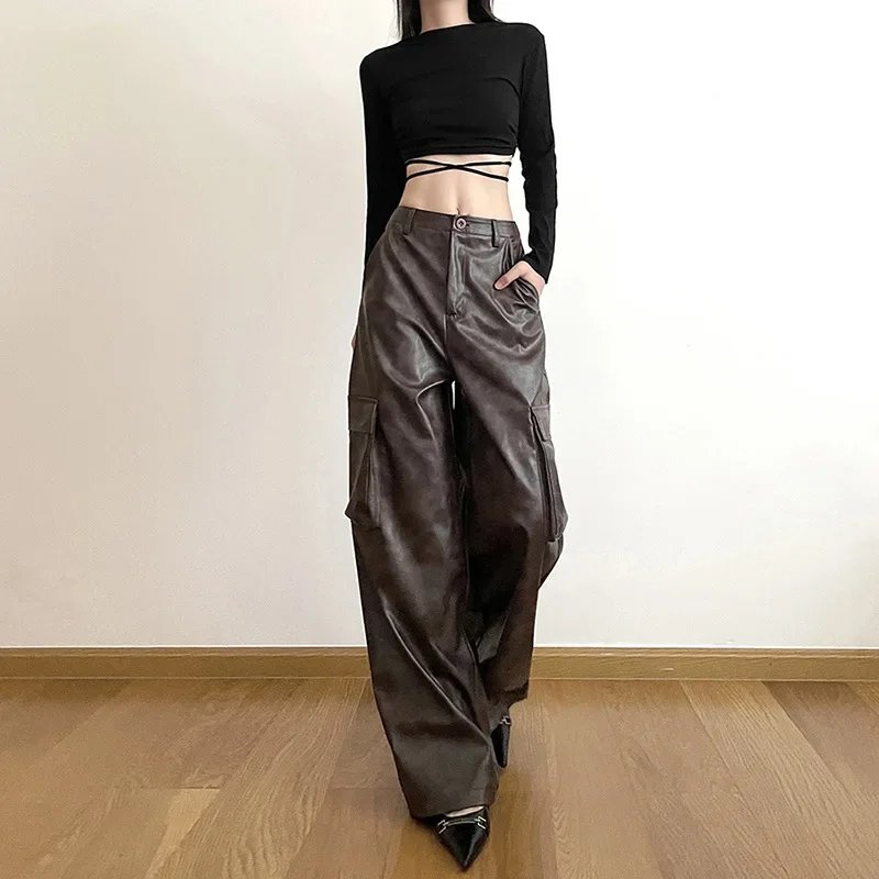 

Brown Classic Retro All-match Casual High Street Fashionable Cool Confident Youth Hip-hop Women Autumn Straight Leg Pants