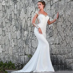 Sexy Illusion Mermaid Wedding Dress Long Sleeve Backless Heart Shape Neckline customized Train Bride Dresses Vestidos De Novia