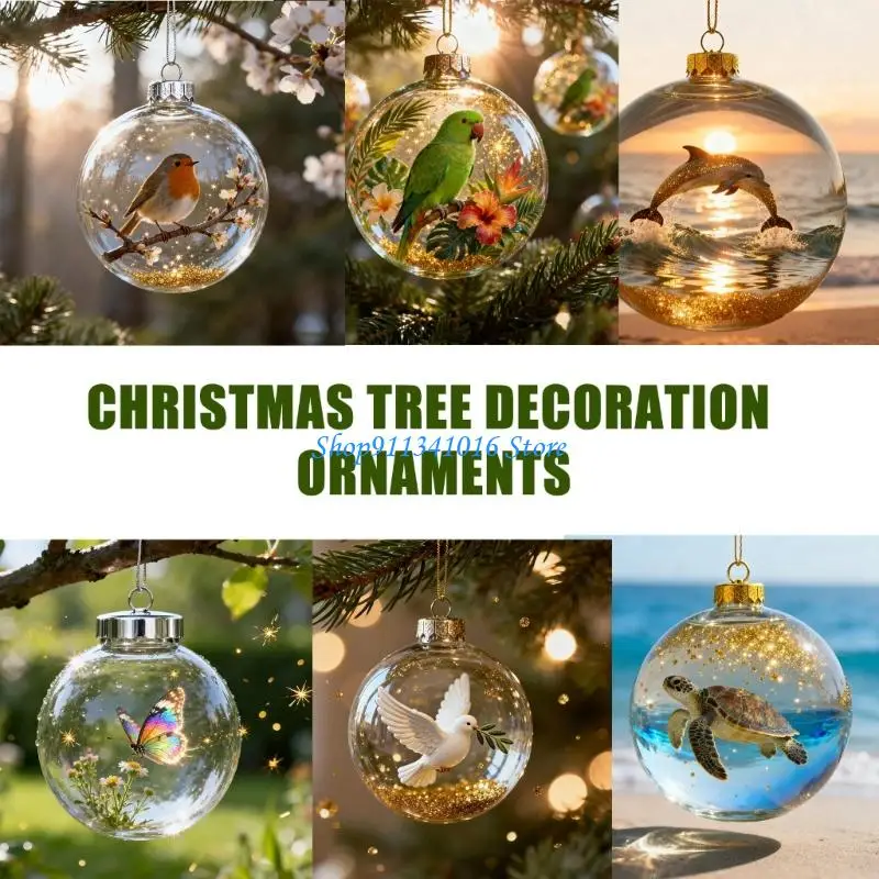  Acrylic Nature Bird Pattern Christmas Baubles Clear Round Ball Hanging Ornament For Elegant Festives Display And Gifting