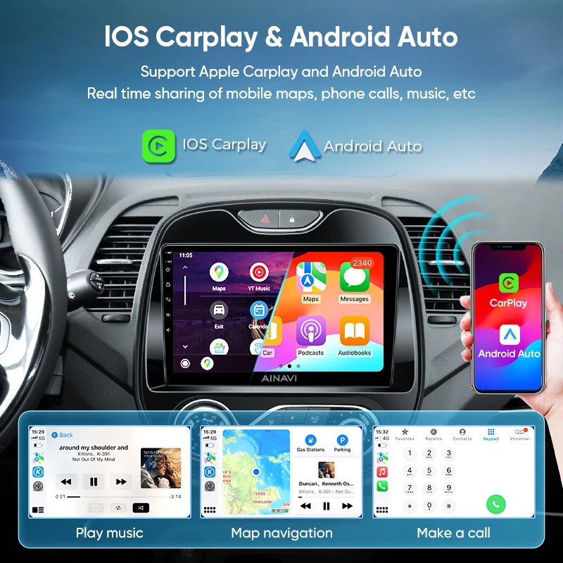 Ainavi android rádio automático para renault captur clio samsung qm3 2011-2020 reprodutor multimídia sem fio carplay sem 2din unidade principal de