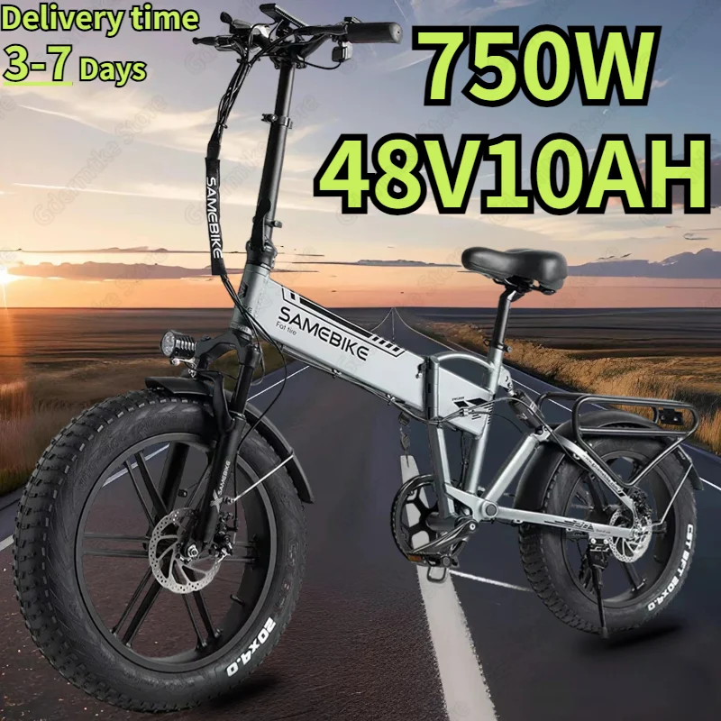 Electric Bicycle Folding 750W Powerful Motor 48V10AH Lithium Battery 20-inch Fat Tire Electric Bike Adult Mountain Snow E Bike