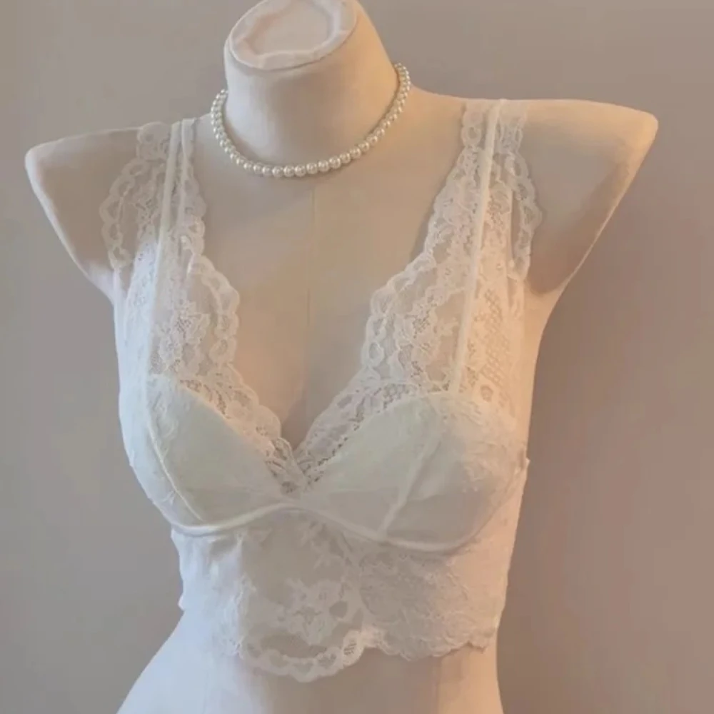 Francês sle renda brtte wirel cinta colete conjunto superior juventude feminino confortável respirável sl roupa interior branco