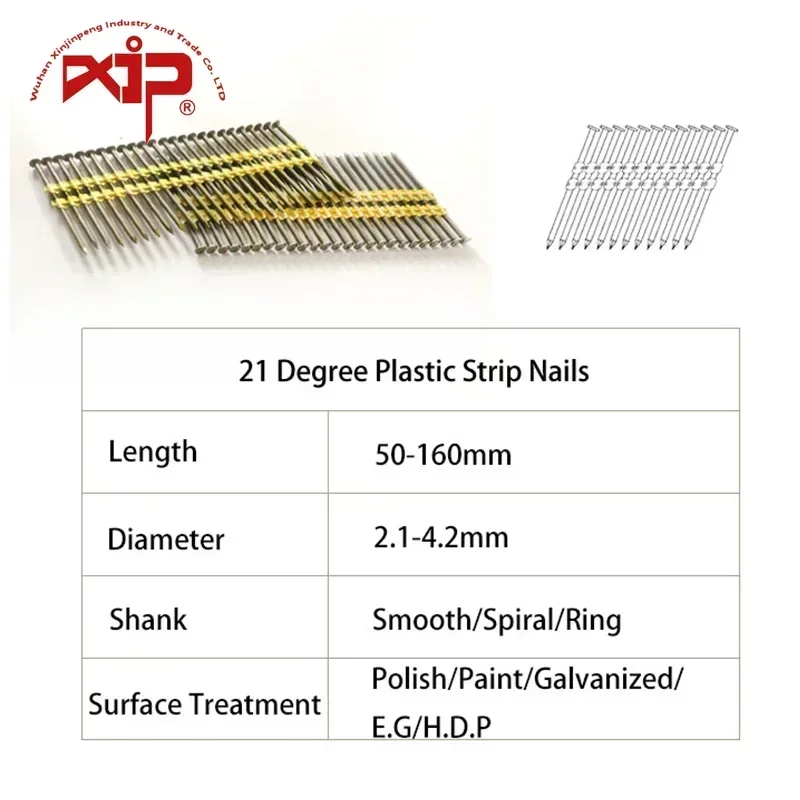 Framing Nails POLISH/GALVANIZED 21 Degree Flat Round Thread Plastic Strip Steel Nails for Construction Industry Fasteners