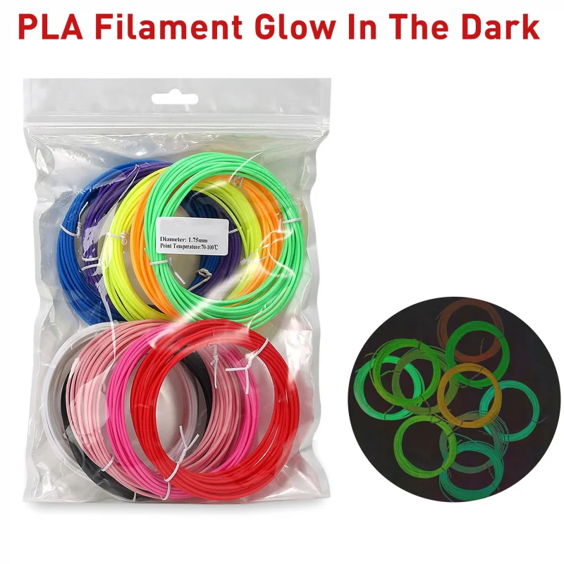 5M 6 colors Noctilucent Fluorescence Luminous PLA Filament 1.75mm Glow In The Dark Plastic 3D Printing Materials For 3D Pen