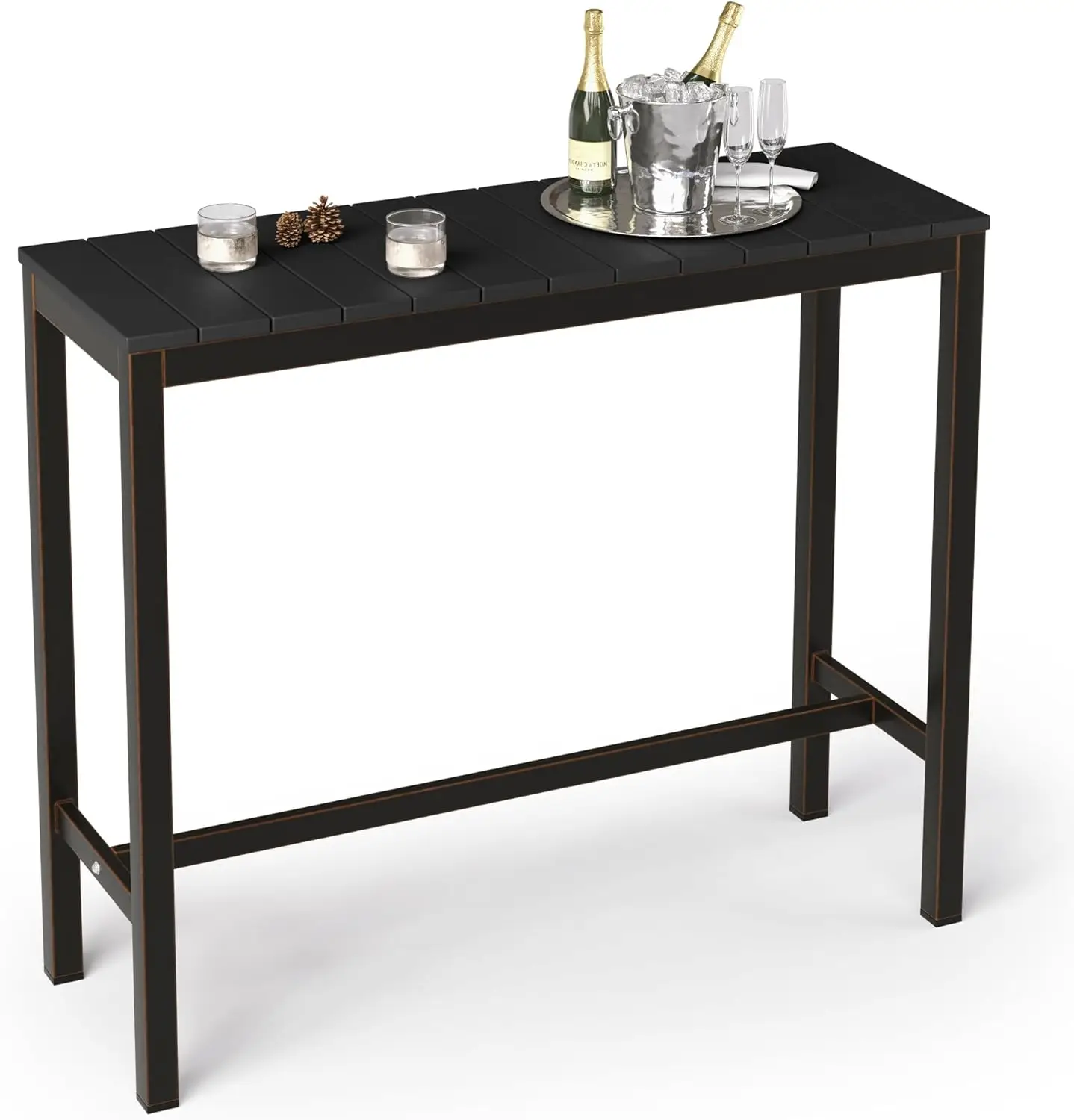 Mesa de Bar para exteriores, Mostrador de altura de barra de Patio negro de 45 ", consola superior con listones HDPS impermeable para bañera de hidromasaje