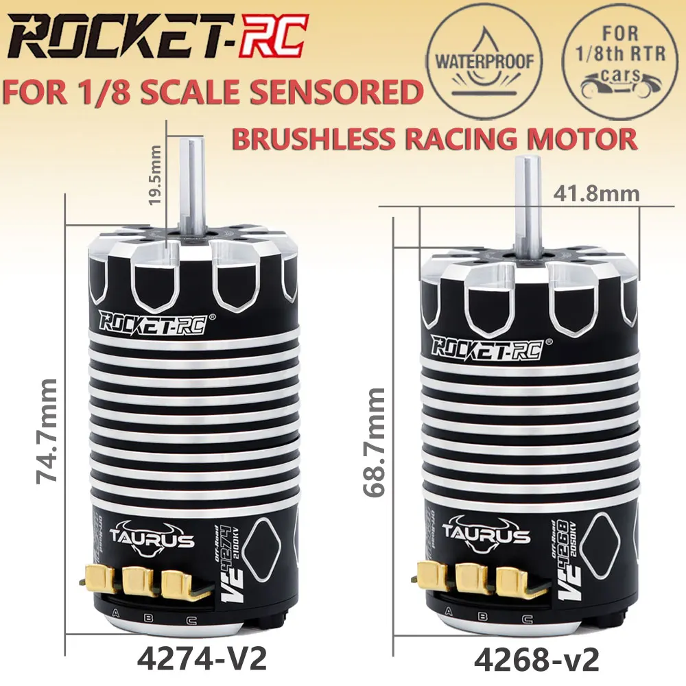 

ROCKET-RC Sensored Brushless Motor 4274/4268 V2 Waterproof 5.0mm for 1/8 Wltoys HSP Traxxas Arrma RC Off-Road Buggy Racing Cars