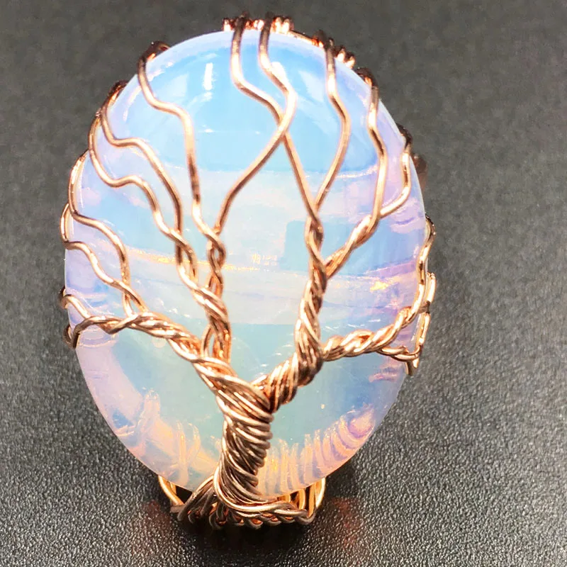 شجرة الحياة الأزرق الرمال أوبال غولدستون افينتورين كريستال عين النمور النساء الرجال الفن مستطيل حبة الدائري 7 ~ 12 "ضبط حجم PWB703