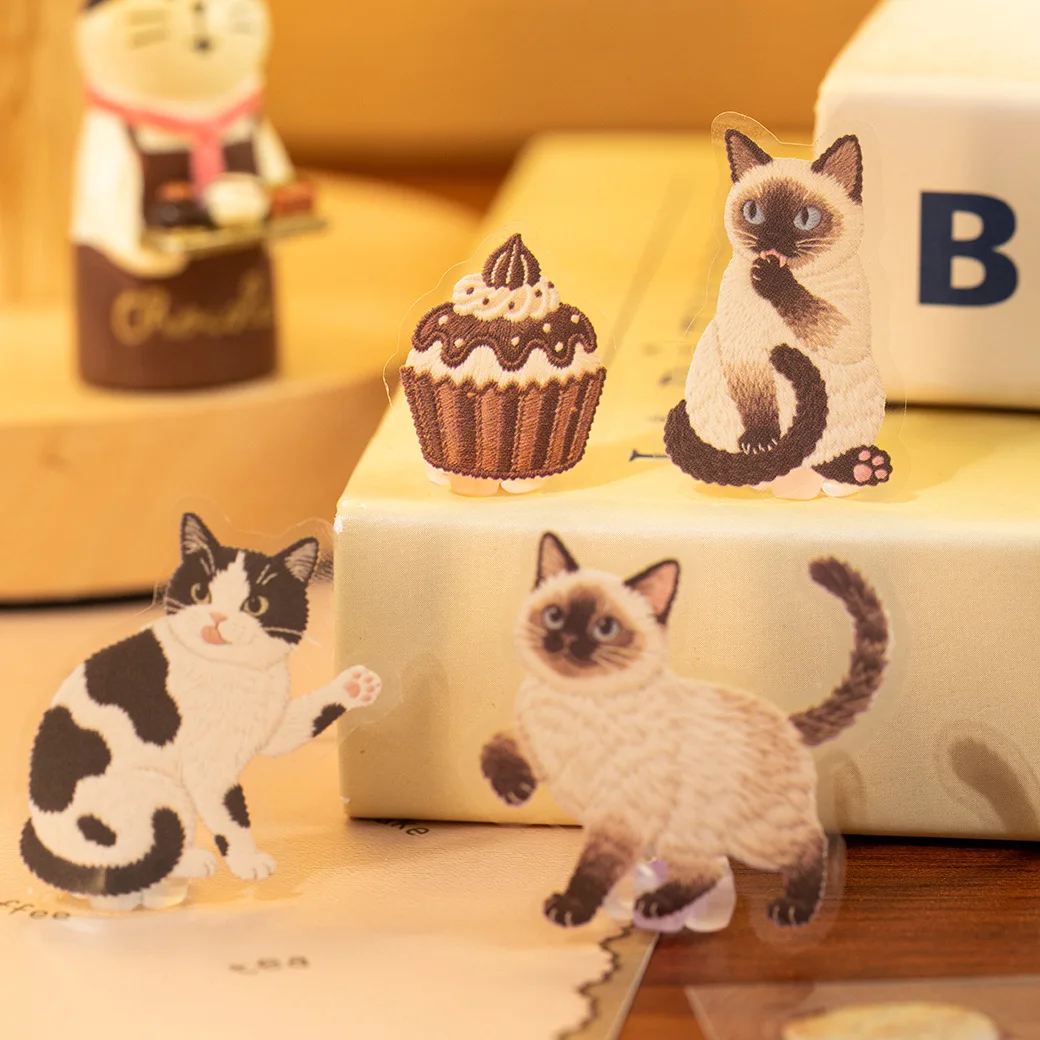 Autocollants de chat au design original et mignon, fournitures de bricolage, papeterie en plastique pour scrapbooking et loisirs créatifs