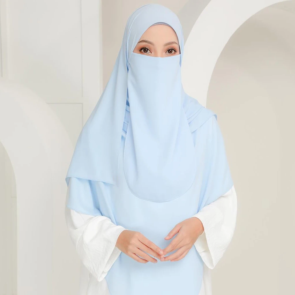 Premium Chiffon Hijab With Face Mask Wear Islamic Muslim Modest Breathable Hijabs