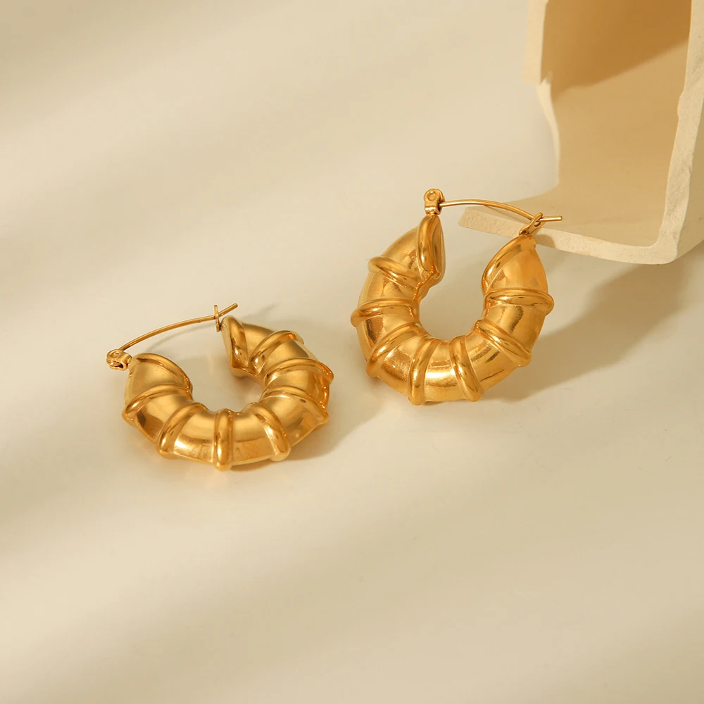 

304L Delicate Metallic Two Boast Stainless Steel Bamboo Hollow Earrings Waterproof 18K Gold Plated Jewelry Office Gifts Earrings