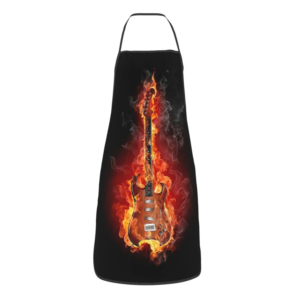 Guitar With Fire In Black Aprons Chef Baking Tablier Waterproof Bib Kitchen Cleaning Pinafore for Women Men Painting