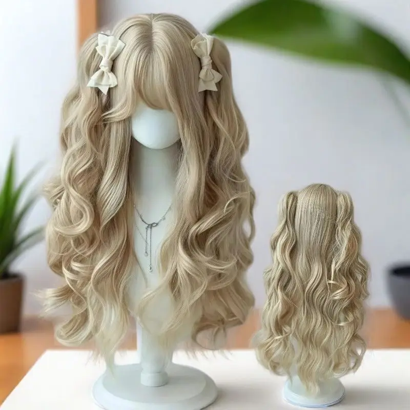 ‌ Peruka Lolita z podwójnymi kucykami - Długie kręcone włosy dla lalek, peruka cosplay, urocza peruka do codziennego użytku, akcesoria w stylu anime