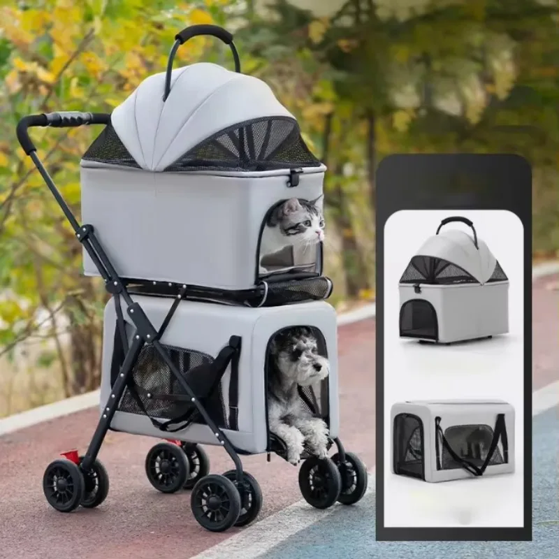 

Adjustable Portable Folding Cat and Dog Double-Layer Pet Stroller Available in Small and Large Sizes