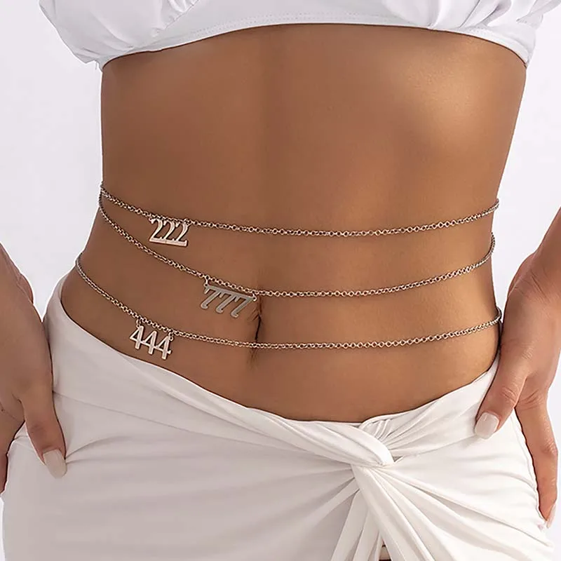 

Gothic Angel Number Belly Waist Chain Body Jewelry Sexy Chain 222 444 777 Body Chain Women Sexy Summer Beach Jewelry Gift Bff