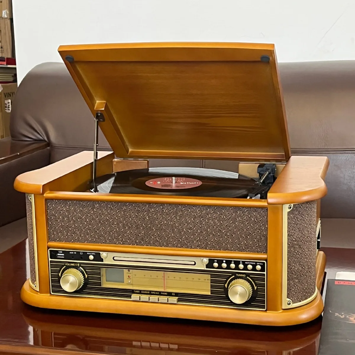 Multifunctional desktop vinyl record player classical CD player bluetooth retro