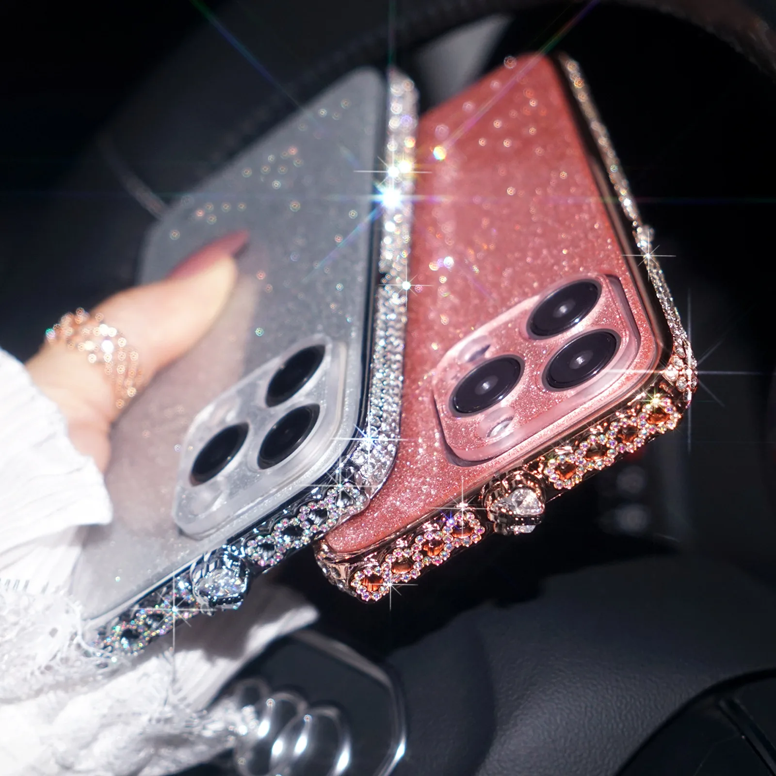 Rhinestone Crystal Diamond Metal Bumper Phone Case For Iphone 15 14 Plus 13 12 Mini 11 Pro Xs Max Xr X Glitter Back Film Cover