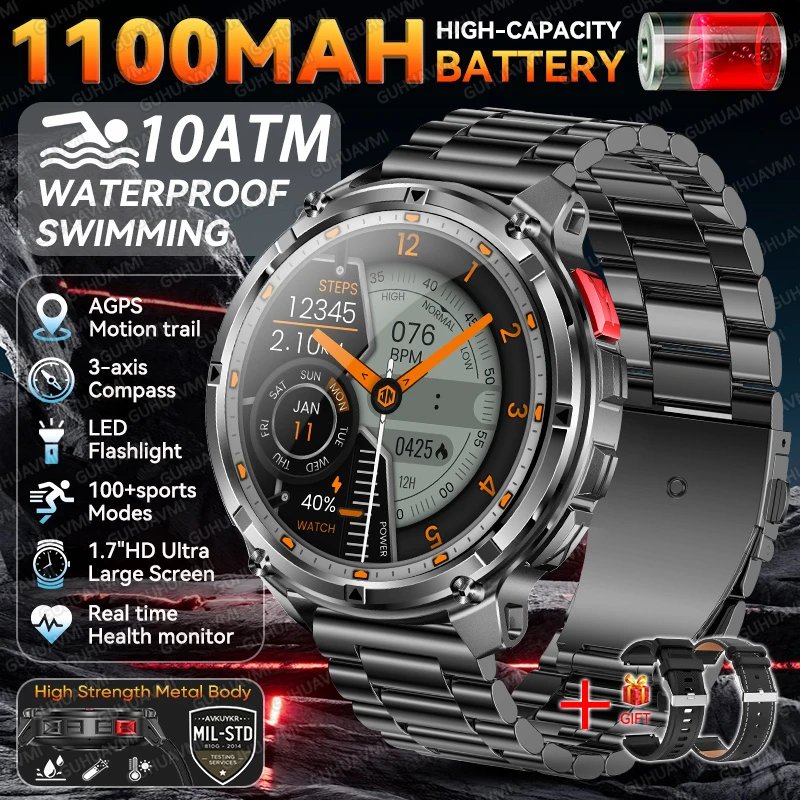 2026 Nieuwe T-Rex 3 Pro Smartwatch 1100mAh Lange Batterijduur Dual-Band GPS 10ATM Waterdicht Militaire Kwaliteit Sport Outdoor Smartwatches