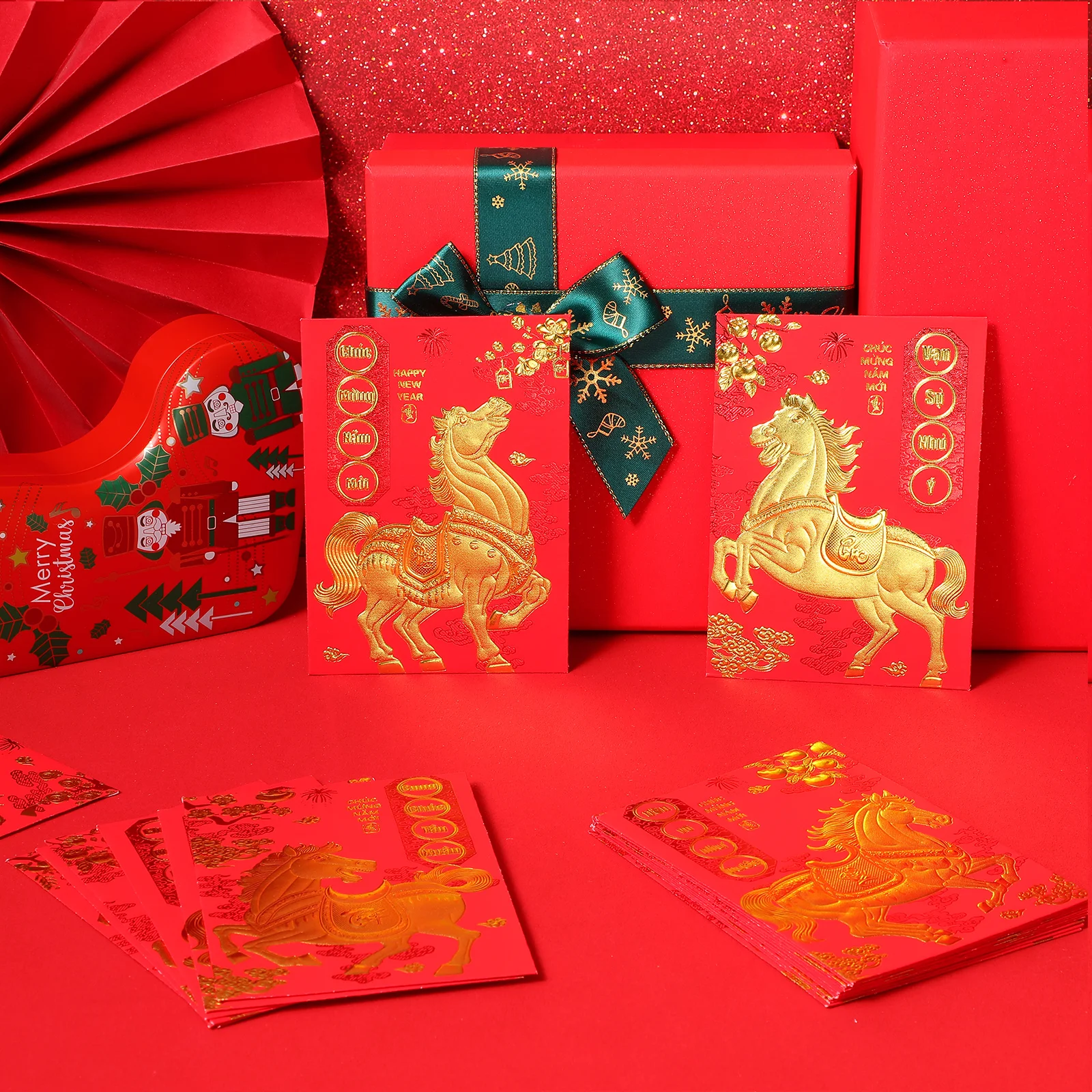 

120Pcs Vietnamese Lunar New Year Red Envelopes Year of Horse Money Packets Xi Lucky Gifts Chinese Red Envelope