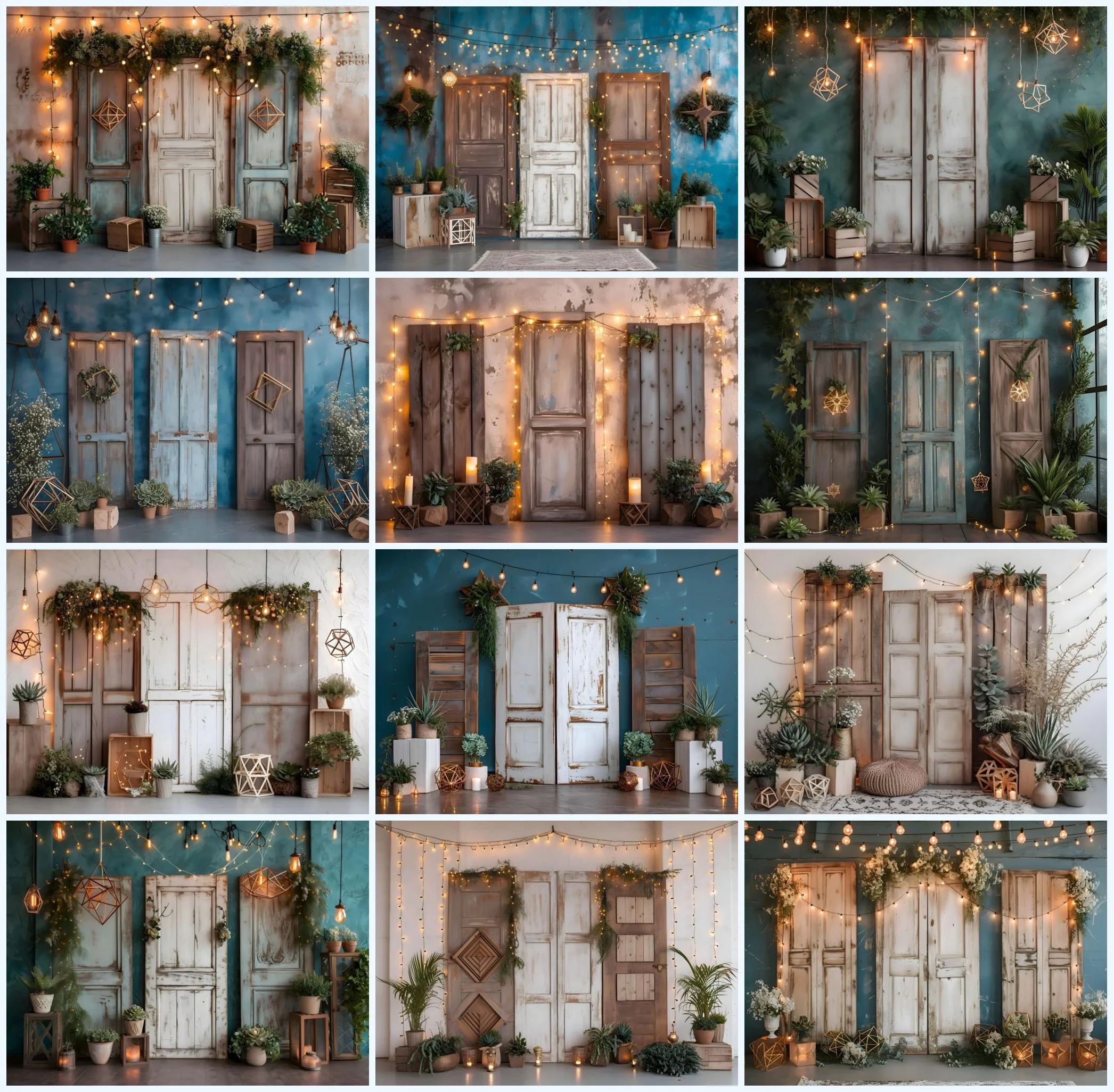 

Avezano Rustic Door Wall Backdrop Fairy Lights Maternity Family Wedding Photography Background Photo Studio Photocall Prop Decor