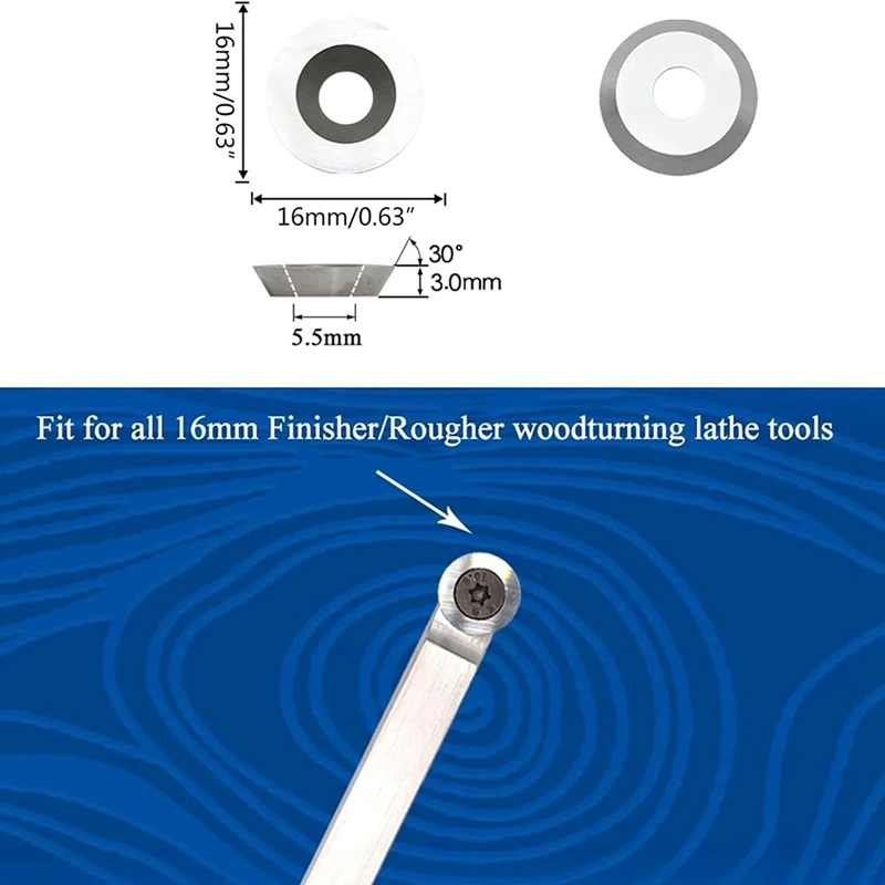 Piezas de repuesto para torno de madera, insertos de 16x3,0mm-30 °, 10 piezas