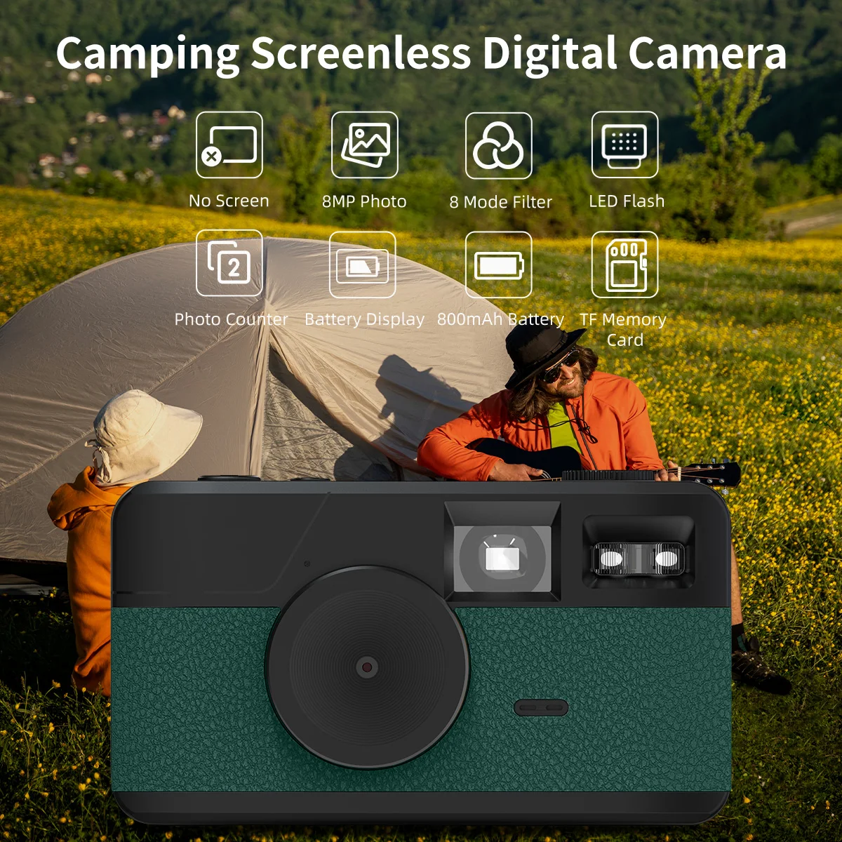 

unique2025 New Retro Vintage Mini Screenless Digital Camera Screen Free 8 Mode Filters Without Screen 8MP Photo Flash Camping Ca