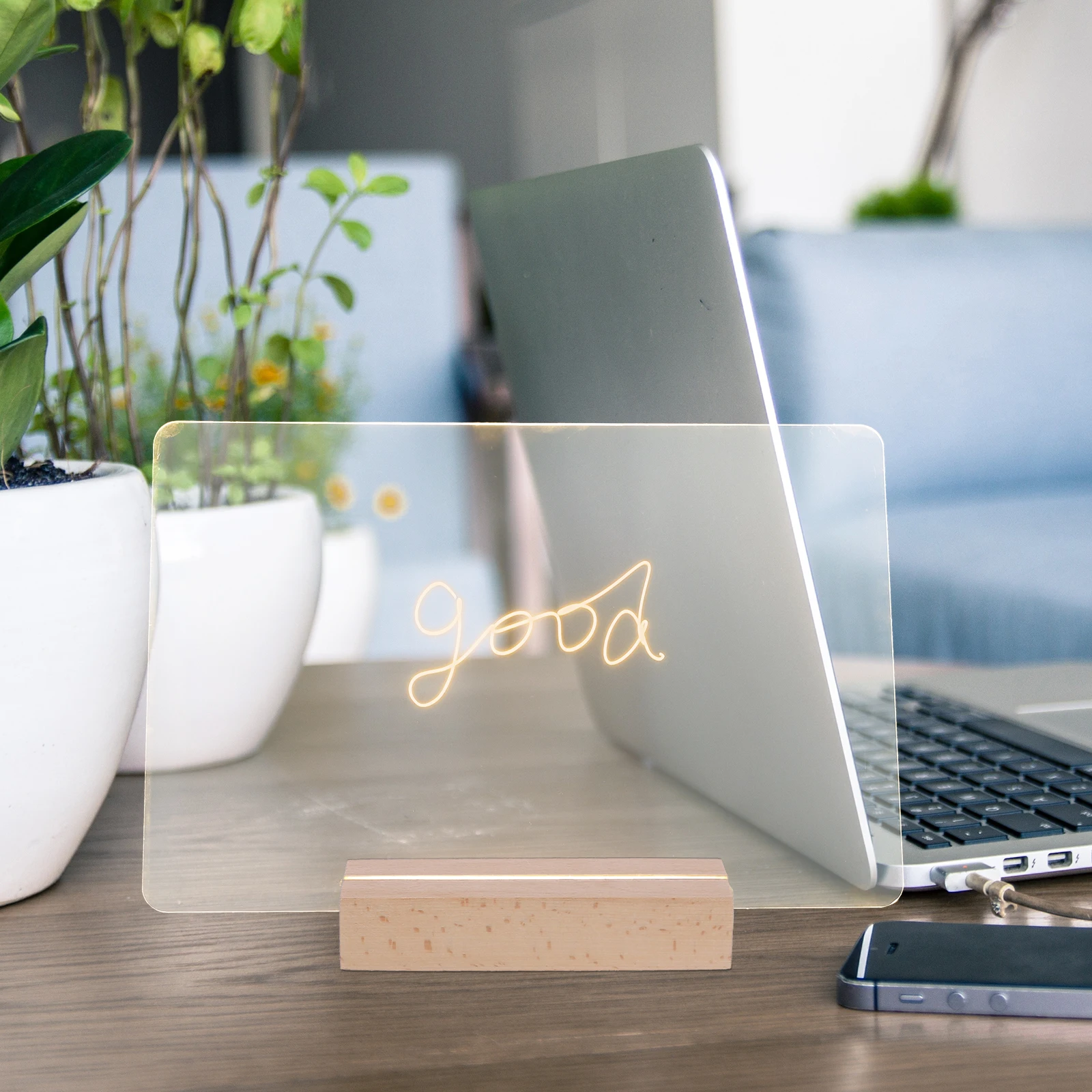 

1 set Acrylic Note Large Size Erasable Memo Night Light Base Writing Board for Desk Office Decor Practical
