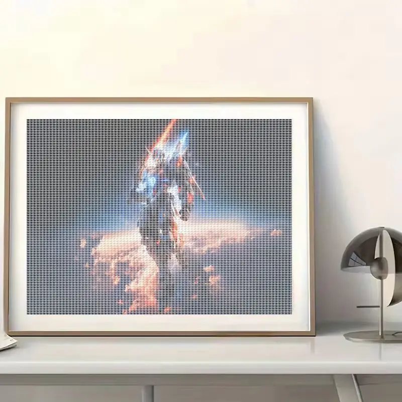 1 peça kit completo de pintura diamante 5d, design dinâmico de guerreiro robô mecha de ficção científica com elementos brilhantes, strass de cristal diy