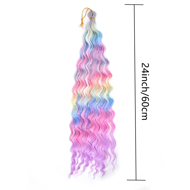 ウェーブ編み込みヘアエクステ、ウォーターシンセティッククロシェ編み込みヘア、グラデーションカラー、24インチ、ディープウェーブ