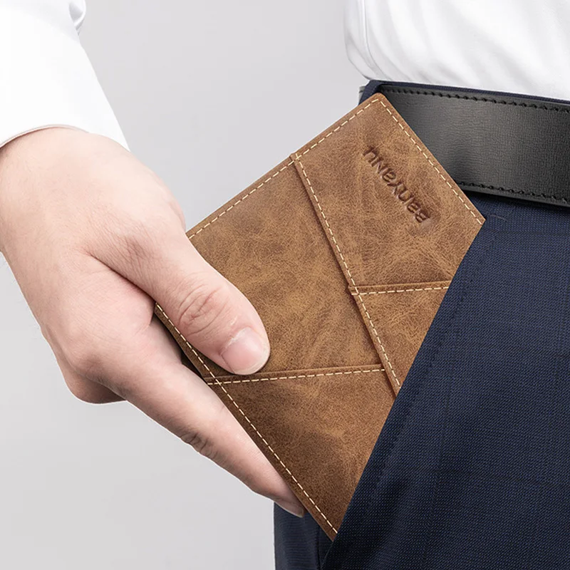BANYANU-carteira de couro genuíno masculino, RFID, escova anti-roubo, camada superior retro, couro de vaca, curto, bolsa de comércio exterior, novo, 2022