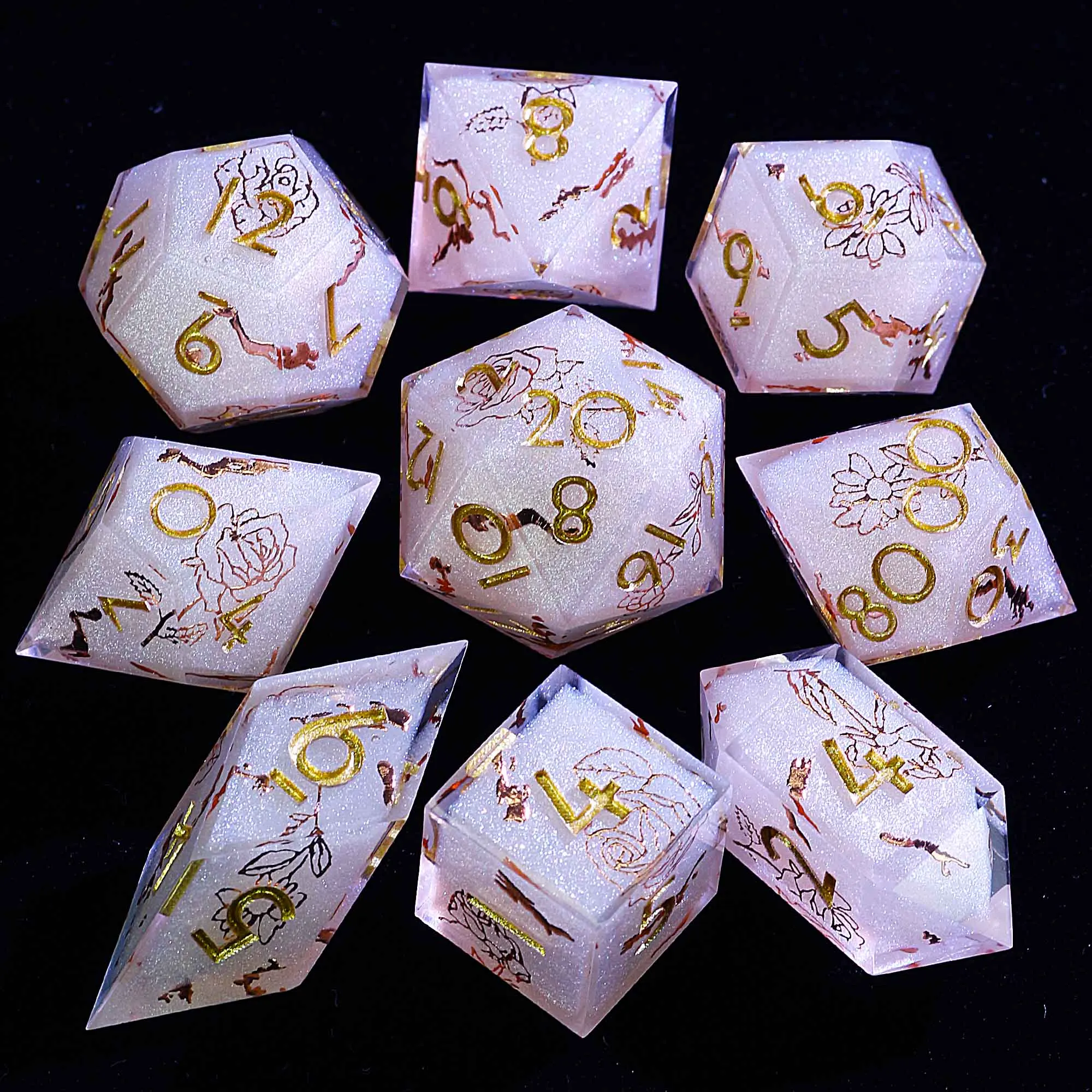 

Набор D&D из многогранной смолы 9, кости Аврора, розовый глиф