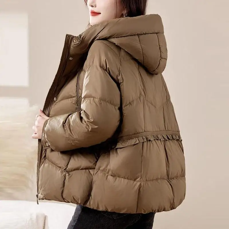 

Женская пуховая одежда с капюшоном Jaet White Du Feather для похудения, зимняя новинка, пальто для скрытого мяса, длинное пальто на молнии све