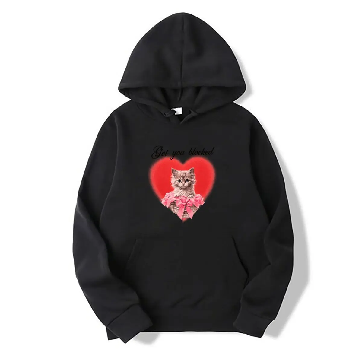 Get You Blocked Kitten Pink Heart Basket Bow Autumn and winter hooded sweatshirts