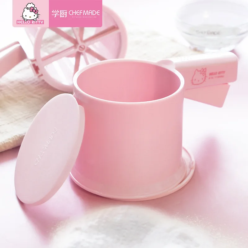 Kawaii Sanrio Anime Hobby Hello Kitty Cartoon Semi-Automatic Hand-Pressed Cup-Type Sugar Sifter and Flour Sifter Baking Tool