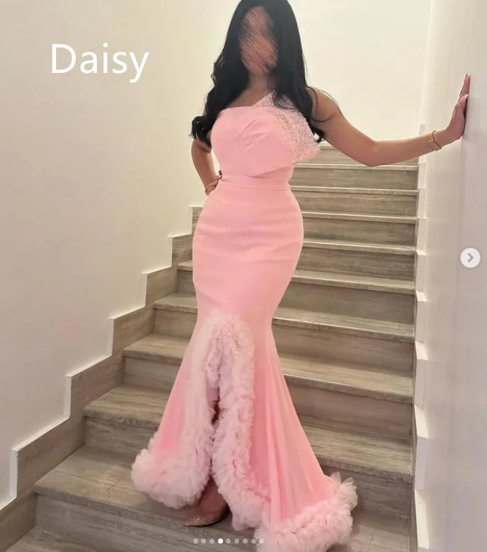 Vestido sharon de tule rosa, um ombro para eventos especiais, vestidos de baile personalizados, vestidos de noite elegantes para mulheres, festa de casamento