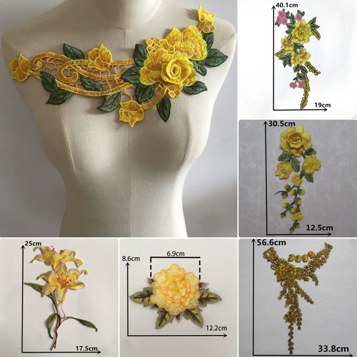 Wholesale sales 1-10 pieces Yellow polyester sewing lace embroidery decal decoration repair clothing accessories accessories