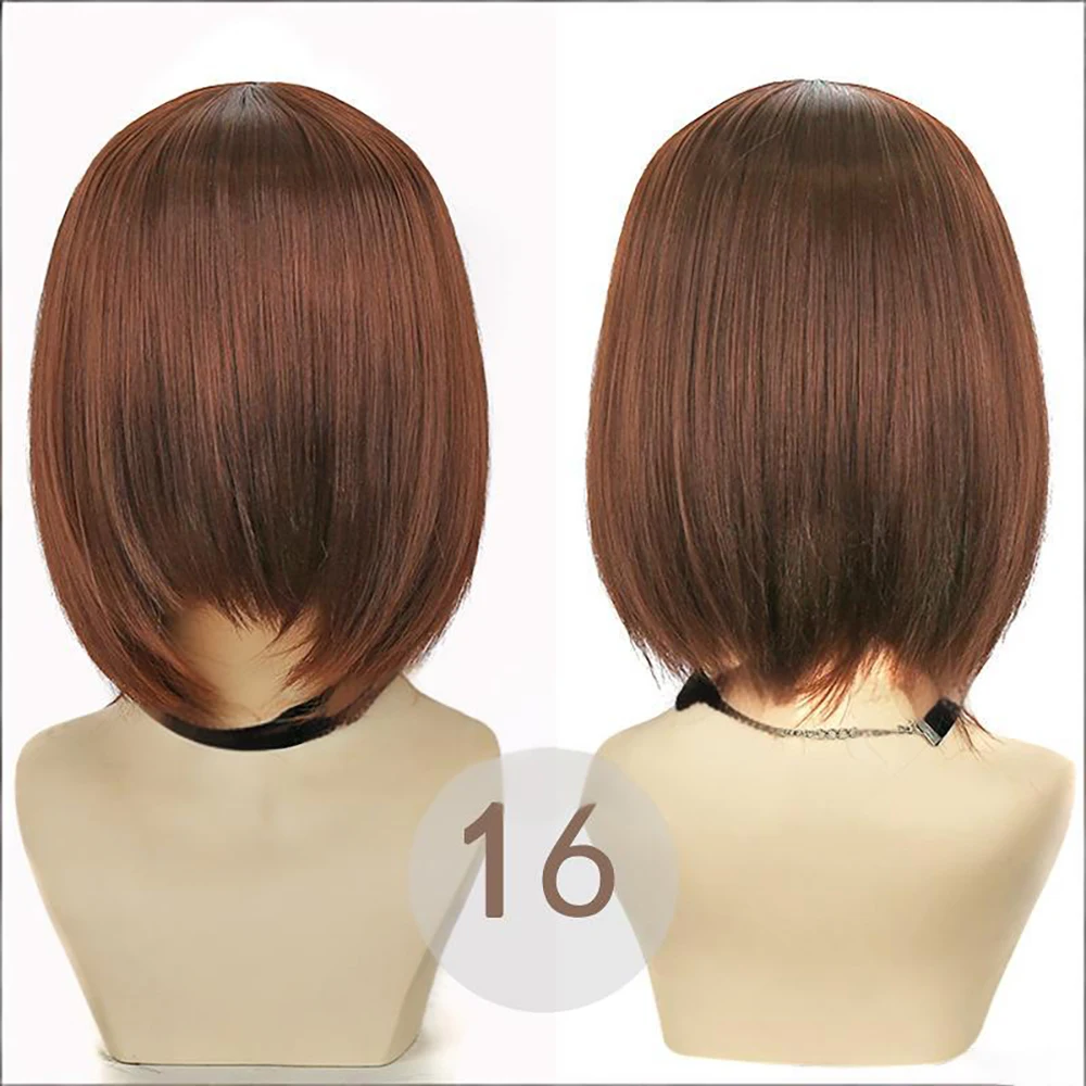 Peruca Sintética de Alta Qualidade de 30cm Unissex para Cosplay, Cabelo Curto Liso com Franja, Adequada para Uso Diário, Festas e Role-Playing, Resistente ao Calor