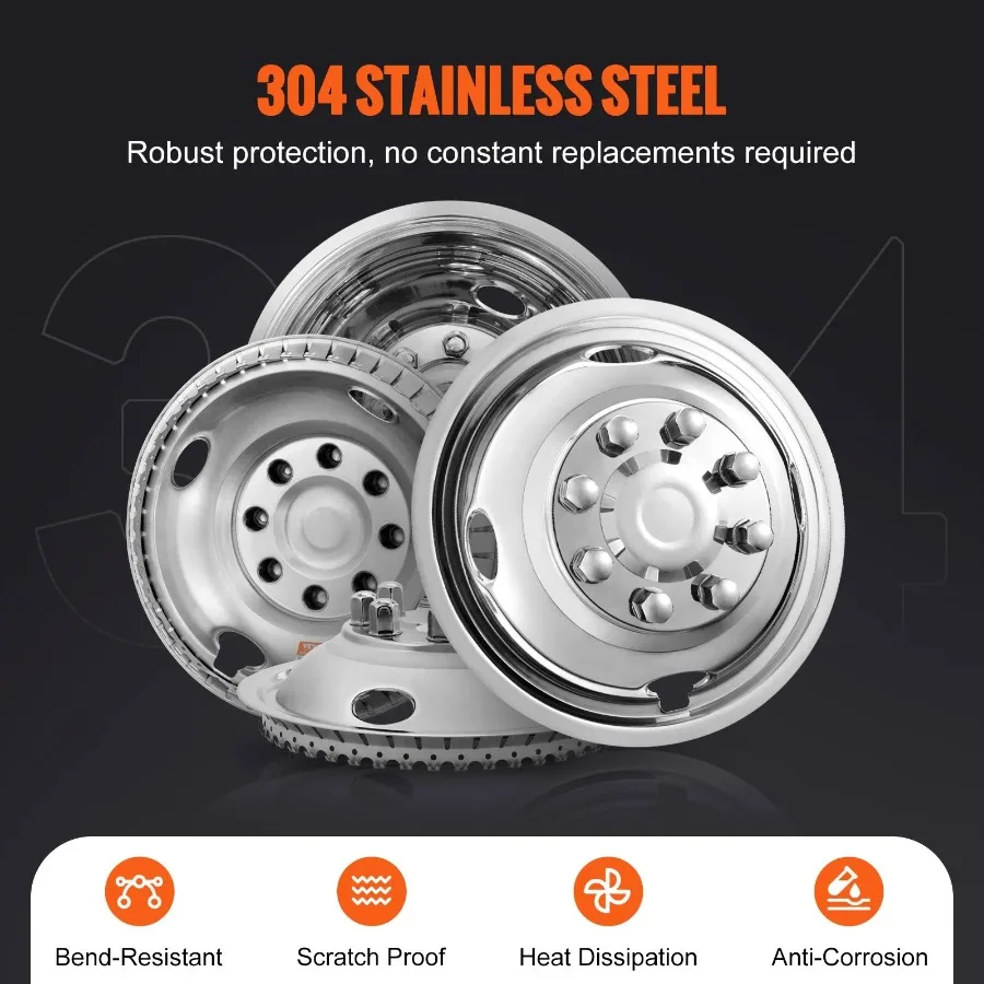 Simulator Roda 16 Inci Kit Simulator Roda Baja Tahan Karat 304 dengan Lapisan Cermin Dipoles 2 Penutup Roda Depan dan 2 Belakang F