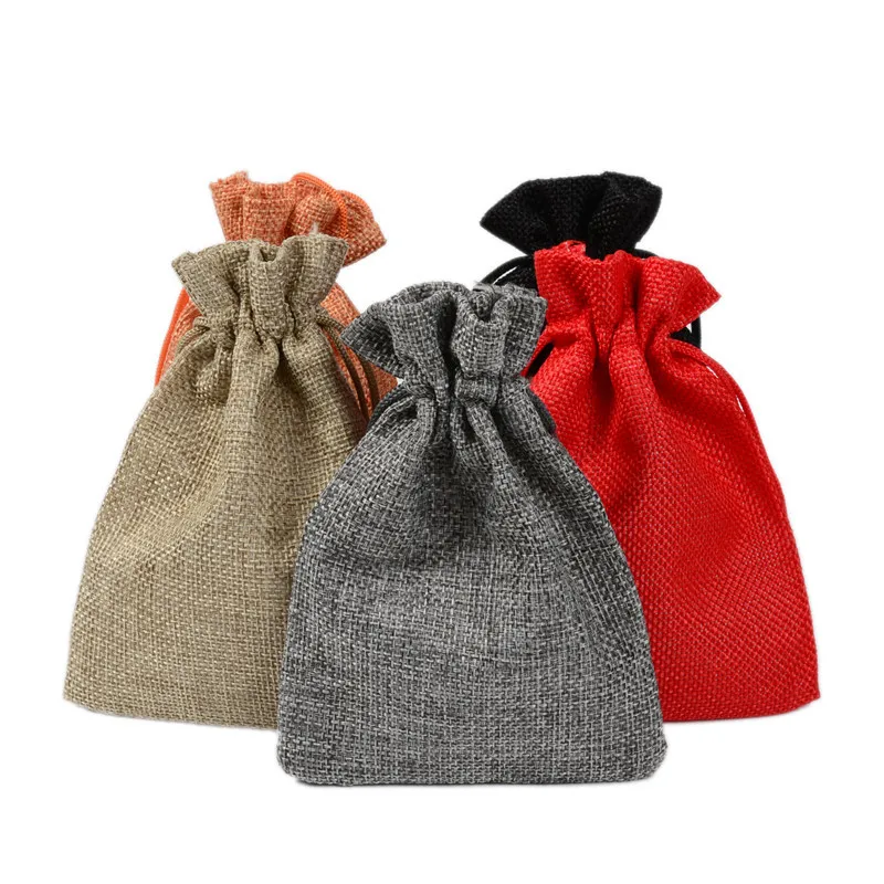 Hot 10PCS Linen Jute Drawstring Pouch Cotton Mix Color Packages for Packaging Gift Wedding Party Christmas Candy Bags (5 Size)