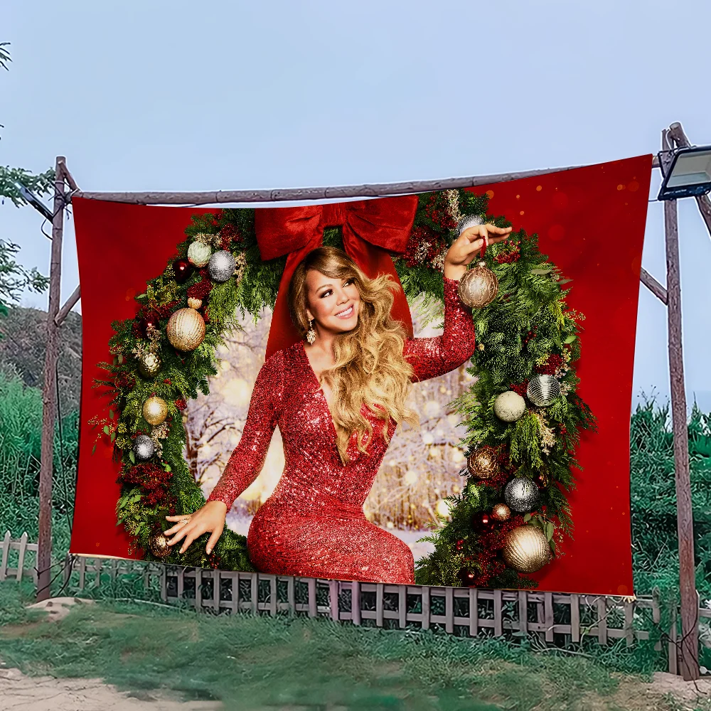 Singer M-Mariah C-Carey Merry Christmas Flag  College Bedroom Living Room Home Dorm Decor Funny Tapestry Garage Bar Wall Club