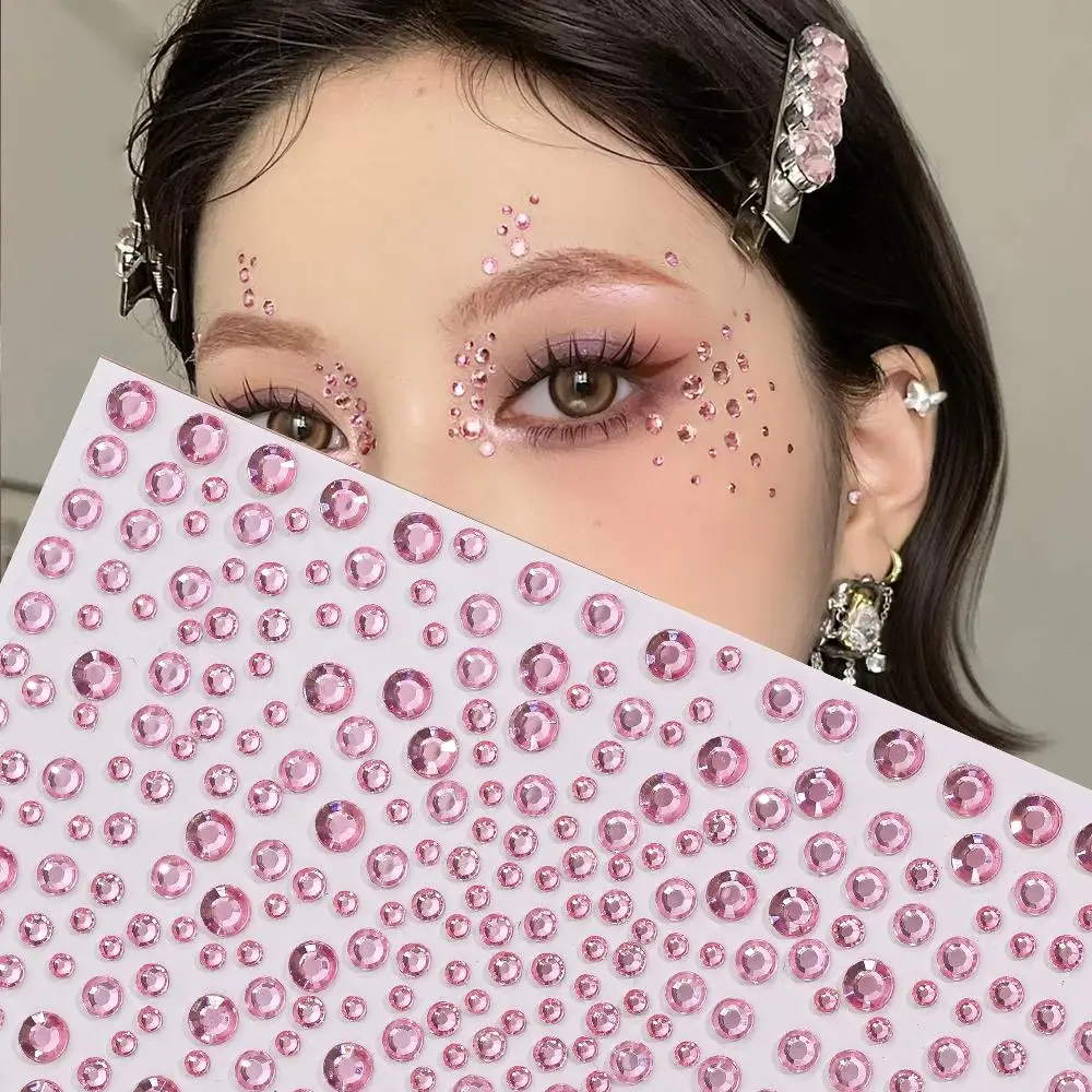 1 قطعة ثلاثية الأبعاد الماس الوردي FaceTattoo ملصقات بلينغ الأحجار الكريمة ذاتية اللصق جواهر ملصقات DIY بها بنفسك مهرجان حفلة العين/الجسم ماكياج ديكور