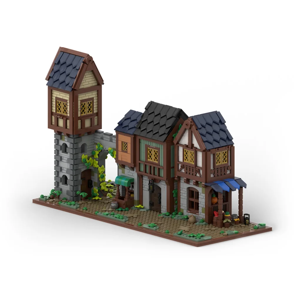 

Gobricks MOC Medieval Market Street Bricks Model Europe Market town Building Blocks Medieval Blacksmith Street Toys GiftS