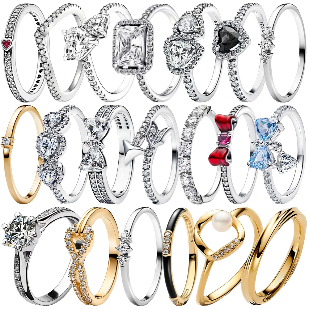 Anillos de diamantes con gema de moissanita de plata 925 brillante, lazo Simple para pareja en forma de corazón, regalo de joyería fina para el Día de San Valentín para mujer