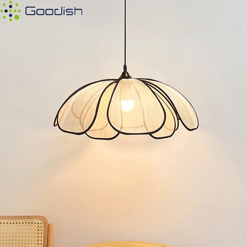 

Janpanese Wabi-sabi LED Pendant Lights Cloth Fabric Flower Petals Art Hand Knitted Lamps for Bedroom Home Decoration Chandelier