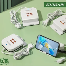 5.1A 4 Ports USB Type C Quick Charging Socket Multifunction USB Desktop Power Strip Holder For Phone Tablet Laptop EU/US/UK Plug