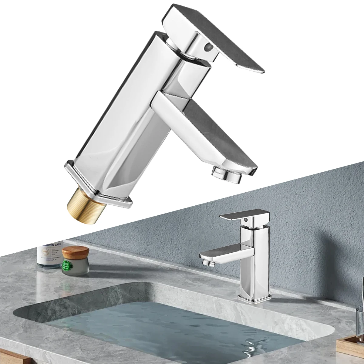 

Sliver Bathroom Faucets Hot and Cold Mixer Faucets Vanity Bathroom Kitchen Deck Mounted Bathroom Sink Faucets