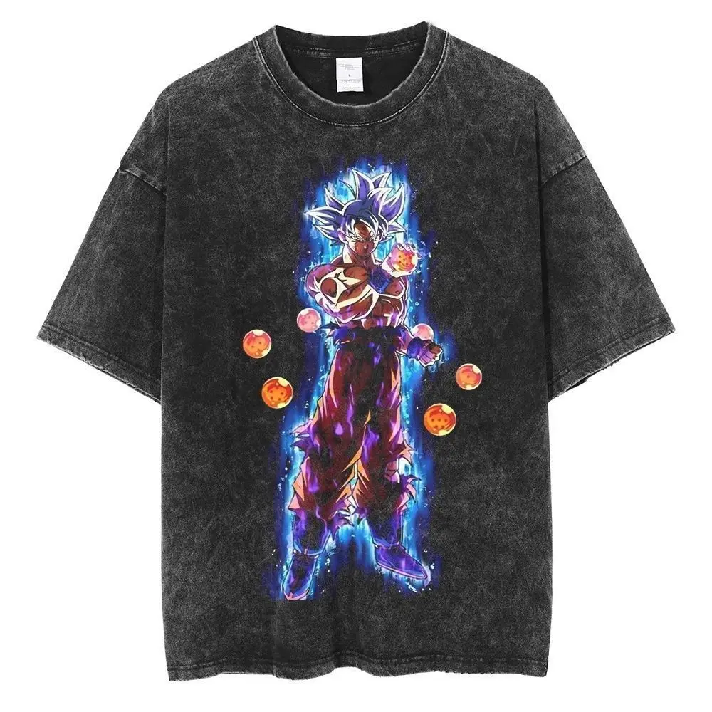 

Dragon Ball Goku Dragon Ball Washed T-shirt Vintage washed and aged pure cotton short-sleeved T-shirt