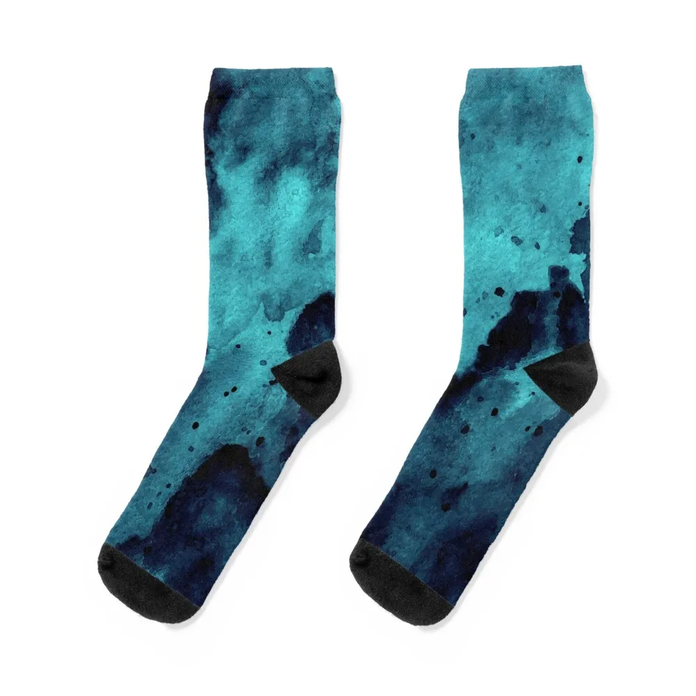 

Turquoise blue abstract watercolor Socks winter gifts with print anime Socks Female Men's