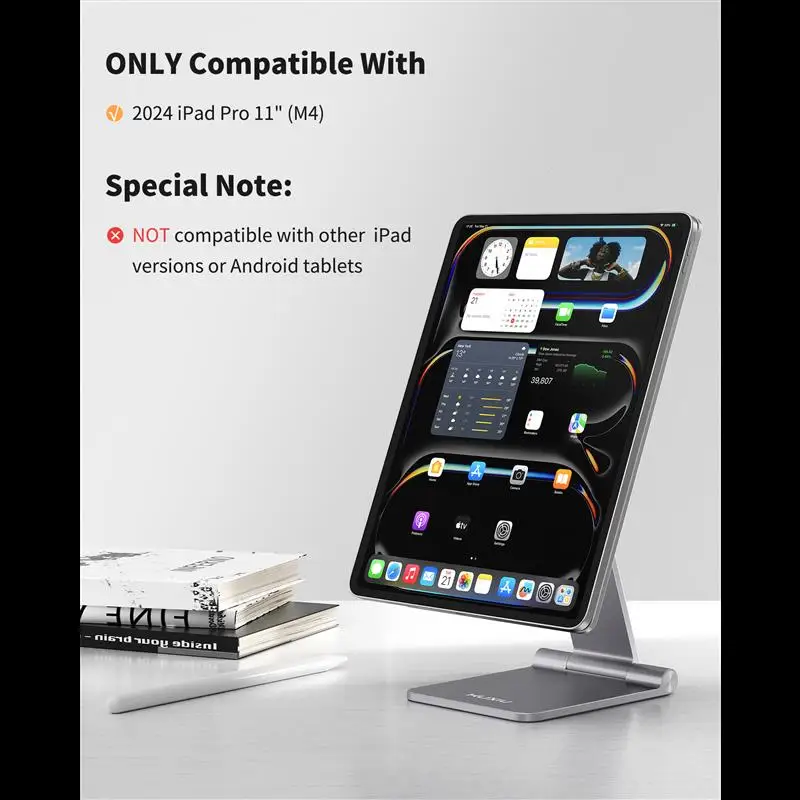 New! Magnetic Charging Stand for iPad Pro 11/13 inch M4(2024), Foldable Aluminum Alloy Tablet Holder with 1M USB C Cable