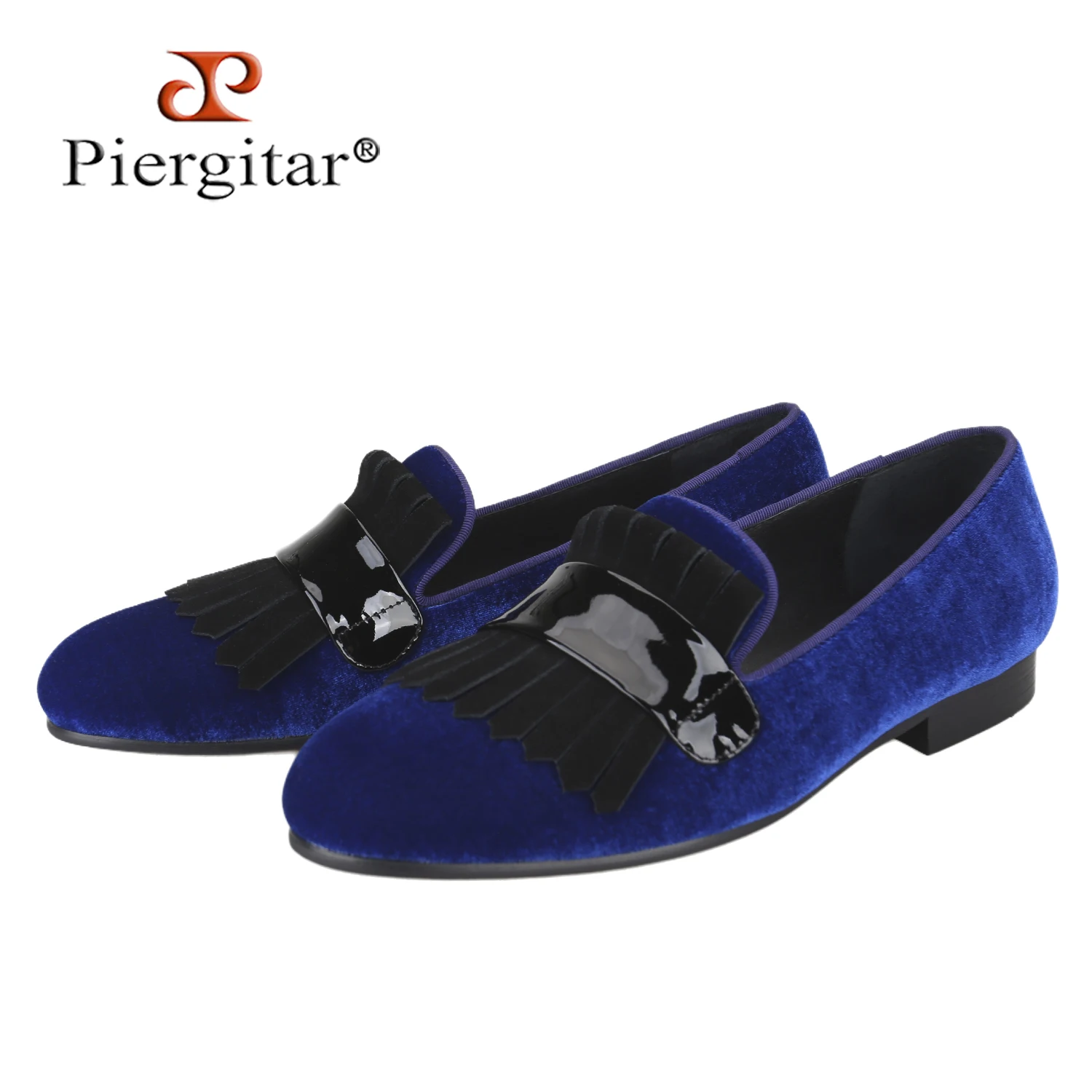 Piergitar Handmade Black Suede Cut Decoration Of Three Colors Velvet Slip-On Loafers For Color Matching Suit Wear Men's Slippers
